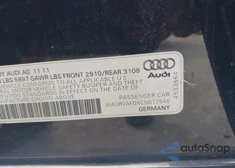 2012 Audi A8 L 4.2 из США, поврежденный, VIN WAURVAFDXCN017546